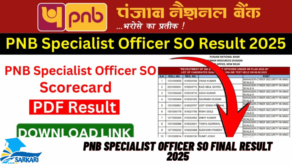 PNB Specialist Officer SO Final Result 2025