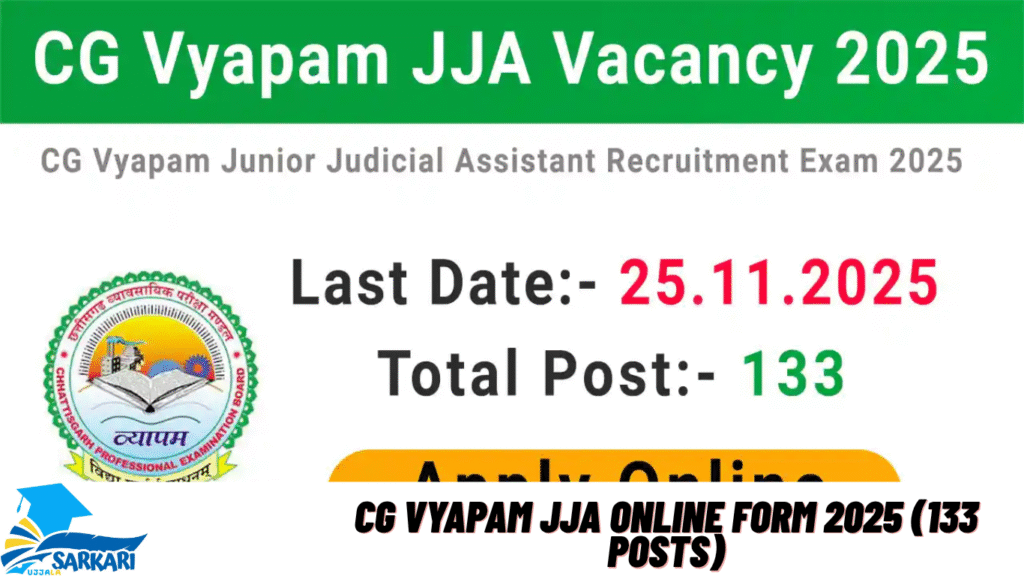 CG Vyapam JJA Online Form 2025 (133 Posts)